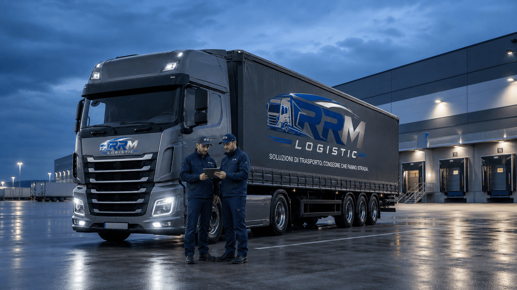 Team RRM Logistic accanto al camion aziendale